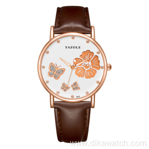 YAZOLE 343 Top Brand Fashion Butterfly Rose Gold Women Watches Luxury Rhinestone Quartz Watch Elegant Design Lady Wristwatch